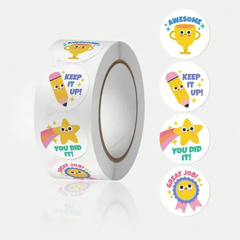 Cartoon Reward Stickers For Kids Students Teachers Classroom Encouragement Stationery Round Decorative Labels Stationery Gift Roll