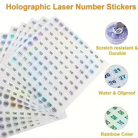 Holografische Laser Nummernaufkleber 1 bis 1000 Runde Reflektierende Etiketten für Nagellack Kosmetikflaschen Wasserdicht