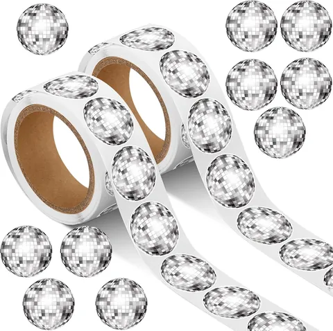 Discokugel Spiegel Aufkleber Runde Selbstklebende Etiketten Für Party DIY Geschenk Deko Retro Stil Silber Siegel Für Bastel Ornament