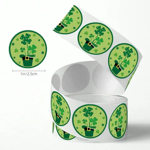 Adesivi Sigillanti Tondi di San Patrizio con Trifoglio e Cappello da Leprechaun Etichette Decorative per Scatole Regalo Forniture per Feste
