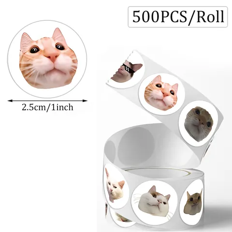 Funny Cat Meme Emoji Decorative Stickers Round Adhesive Sealing Labels For Gift Packaging Diary Scrapbook Stationery Stationery Ornament