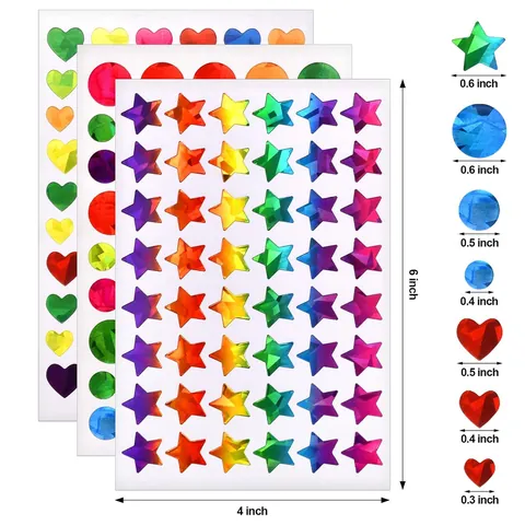 Holographic Star Heart Round Stickers For Kids Reward Teacher Supplies Laser Glitter Decorative Decals School Classroom Stickers