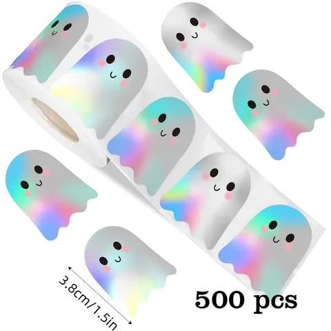 Holographic Laser Halloween Ghost Stickers Irregular Cartoon Graffiti Decals For Festival Party Gift Bag Sealing Decoration