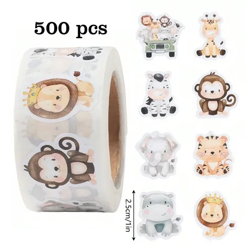 Cartoon Animal Doodle Stickers Roll Kids Reward Stickers For Stationery DIY Scrapbooking Gift Sealing Decorative Stickers