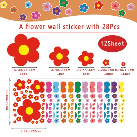 Retro Hippie Flower Wall Stickers PVC Colorful Daisy Floral Decals For Nursery Kids Room Classroom School Decoration Printed