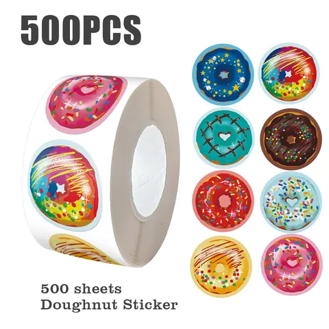 Süße Donut Versiegelungsaufkleber Rolle Bäckerei Dessert Kuchen Verpackung Dekoration Bunte Essen Muster Etiketten für Geschenkversiegelung