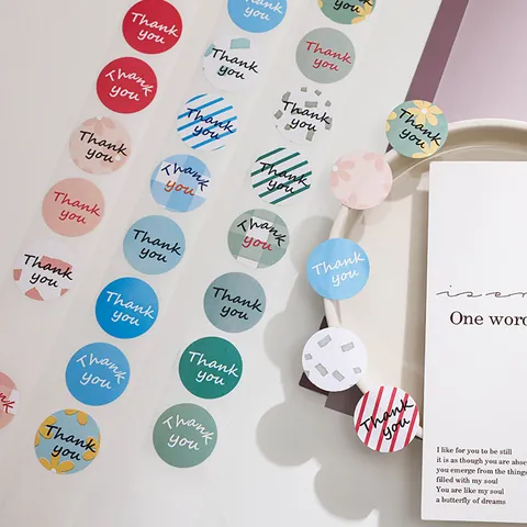 Thank You Stickers Roll Round Adhesive Seal Labels Floral Stripe Plaid Pattern For Gift Packaging Envelope Mailer Small Business