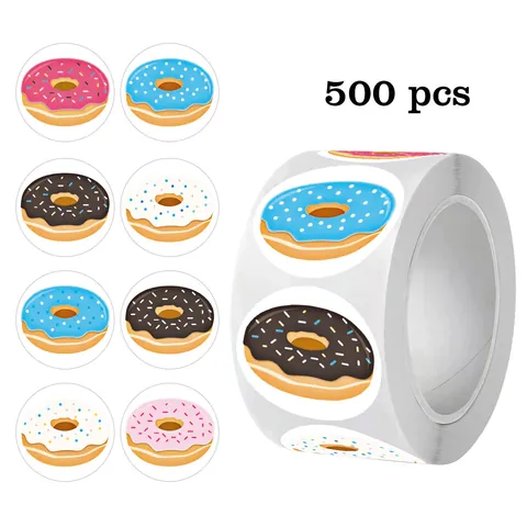 Donut Roll Stickers Round Self Adhesive Sealing Labels For Cake Dessert Baking Gift Packaging Decoration Stickers