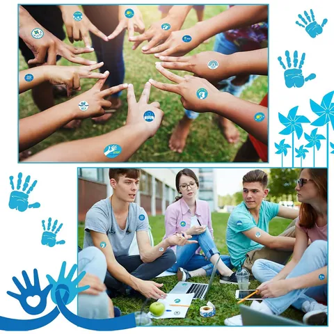 Blue Ribbon Awareness Stickers Roll Child Abuse Prevention Campaign Round Adhesive Labels For Charity Event Decoration