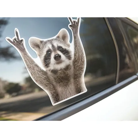 Pegatina de Coche de Mapache Divertido Calcomanía para Portátil Pared Ventana Parachoques Gesto de Rock PVC Impermeable