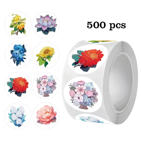 Floral Round Adhesive Sealing Stickers Colorful Flower Pattern Labels For Baking Dessert Packaging Gift Bag Decoration