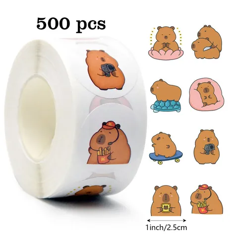 Cartoon Wasserschwein Tier Aufkleber Rolle Runde Versiegelungsetiketten Für Laptop Wasserflasche Sammelalbum DIY Dekoration Kunstdruckpapier Farbig Bedruckt