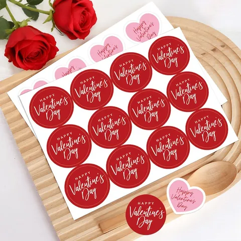 Pegatinas de Sellado de Feliz Día de San Valentín Rojas Redondas Rosas Forma de Corazón Etiquetas Adhesivas para Regalo Sobre Decoración de Pastelería