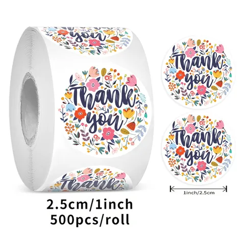 Florale Dankeschön Aufkleber Runde Kupferdruckpapier Versiegelungsetiketten Für Geschenkverpackung Umschlag Dekor Florale Aufkleber