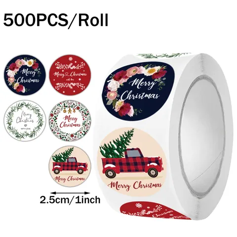 Round Merry Christmas Stickers Roll Decorative Labels For Holiday Gift Wrapping Baking Sealing DIY Craft Stationery Stickers