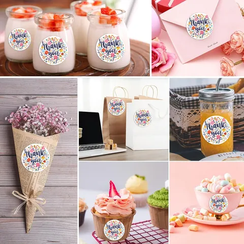 Florale Dankeschön Aufkleber Runde Kupferdruckpapier Versiegelungsetiketten Für Geschenkverpackung Umschlag Dekor Florale Aufkleber