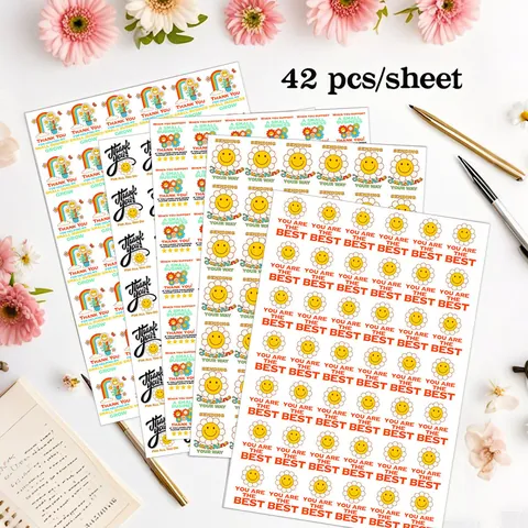 Daisy Thank You Stickers 5 Styles For Small Business Sealing Labels Smiley Face Rainbow Floral Printed Packaging Stickers