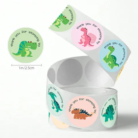 Cartoon Dinosaur Thank You Stickers Round Sealing Labels For Gift Packaging Decorative Adhesive Tags For Envelopes Greeting Cards