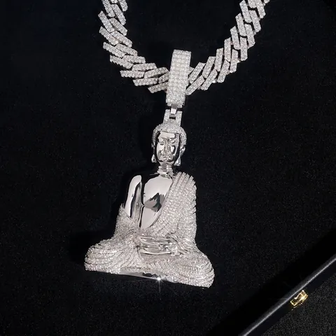 925 Sterlingsilber Buddha Anhänger Volles Pflaster D Farbe Moissanit Hip Hop Schmuck Religiöser Anhänger Für Damen Herren GRA Zertifiziert