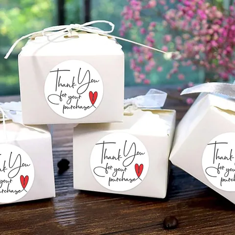 Thank You Stickers Roll For Business Small Shops Round Gift Seal Labels With Heart Pattern Handmade Baking Packaging Labels