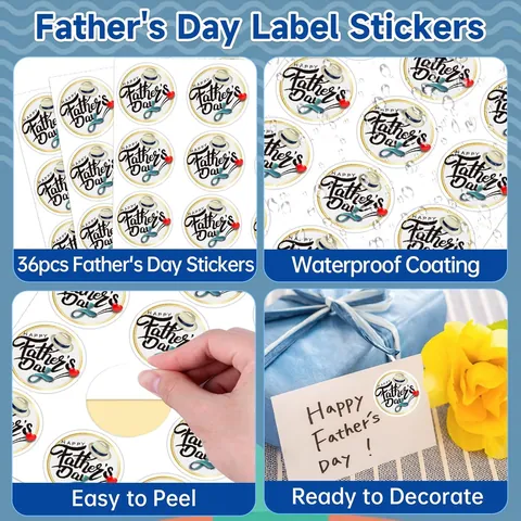 Round Father Day Gift Label Stickers Happy Father Day Decorative Envelope Sealing Tags For Greeting Cards Boxes Decoration