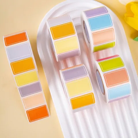 500 Pcs Roll Color Label Stickers Waterproof Coated Paper Rectangular Self-Adhesive Name Tags For Office School Organization Marking