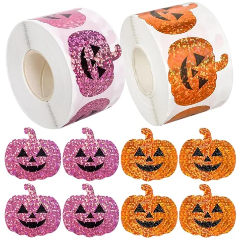Halloween Laser Pumpkin Stickers Jack-O-Lantern Face Glitter Decals For DIY Envelopes Crafts Party Decoration Gift