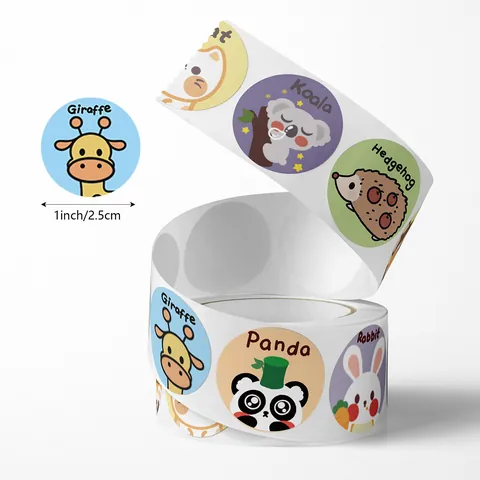 Mignons Autocollants de Récompense Animaux Dessin Animé Rond Étiquettes de Scellage Dessinées à la Main Pour Enfants École Cadeau Décoration