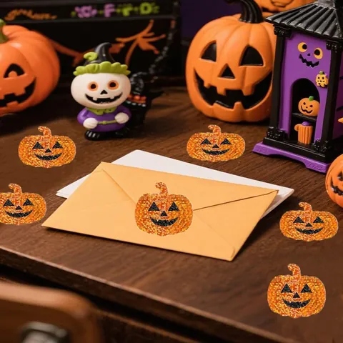 Halloween Laser Pumpkin Stickers Jack-O-Lantern Face Glitter Decals For DIY Envelopes Crafts Party Decoration Gift