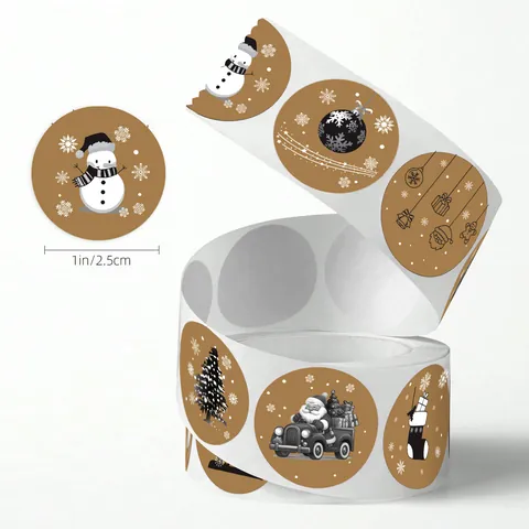 500 Stück Weihnachtsaufkleber Rolle 1 Zoll Rund Kraftpapier Abnehmbar Wasserdicht Merry Christmas Etiketten für Geschenkverschluss
