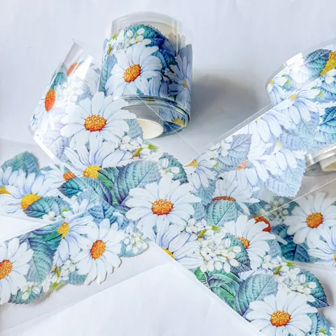 Daisy Charm PET Decorative Tape Transparent Floral Washi Tape For DIY Scrapbooking Journaling Planner Stationery Art Supplies