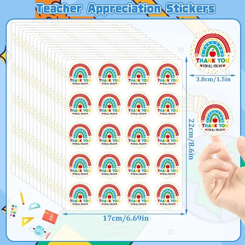 Pegatinas de Agradecimiento para Maestros Arcoíris Coloridas Etiquetas Redondas de Gratitud Para Decoración de Cajas de Regalo Sobres Fiesta
