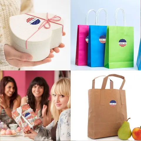 Thank You Stickers Roll US Flag Sealing Labels Decorative Round Doodle Stickers For Baking Gift Wrap Packaging Sealing