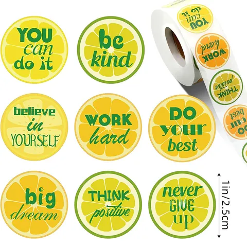 500 Pcs Lemon Motivational Stickers Roll 1 Inch Round Reward Stickers For Teachers Students Classroom DIY Decor PVC Labels
