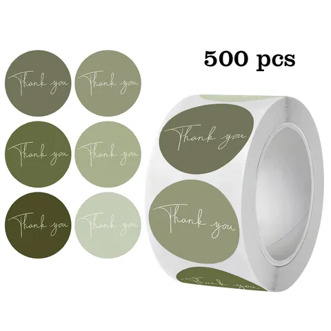 Thank You Stickers Round Adhesive Labels Morandi Green Earth Tones For Small Business Packaging Gift Sealing Envelopes Decor