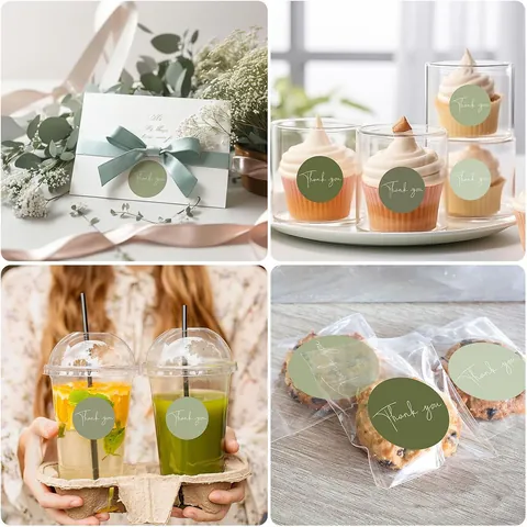Thank You Stickers Round Adhesive Labels Morandi Green Earth Tones For Small Business Packaging Gift Sealing Envelopes Decor