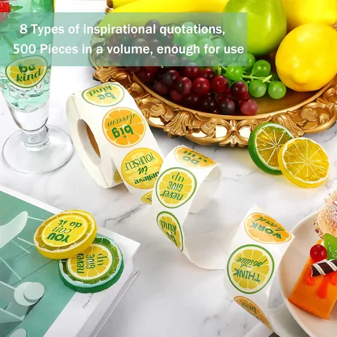 500 Pcs Lemon Motivational Stickers Roll 1 Inch Round Reward Stickers For Teachers Students Classroom DIY Decor PVC Labels