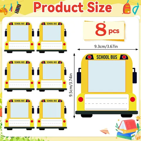 Yellow School Bus Children Photo Name Labels Waterproof PVC Self Adhesive Stickers For Kids Back To School Identification Tag