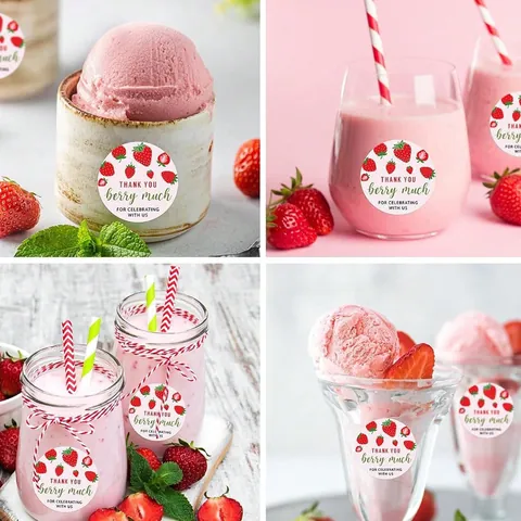 Αυτοκόλλητα Φράουλα Thank You Berry Much Στρογγυλή Ετικέτα Σφράγισης για Διακόσμηση Δώρου Γενεθλίων Πάρτι Καλοκαιρινό Λουλουδάτο Σχέδιο