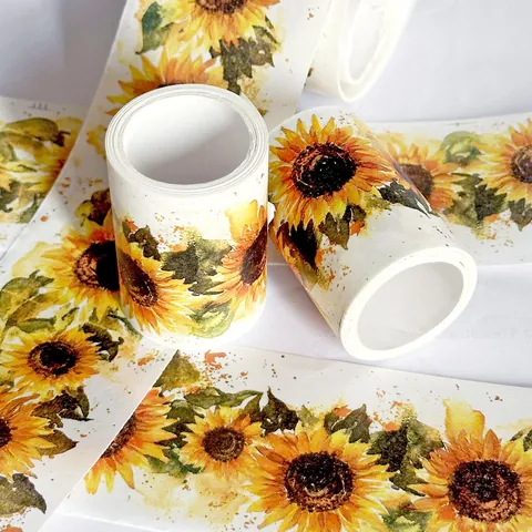 Nastro Washi Girasole Acquerello Dipinto a Mano Floreale Decorativo Masking Tape Artistico Journal Scrapbooking DIY Materiale