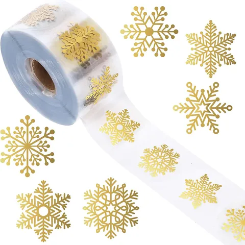 Navidad Pegatinas Transparentes Copo De Nieve Estampado En Oro Etiquetas De Sellado Decorativas Para Cajas De Regalo Envoltura Fiesta Papelería Decoración