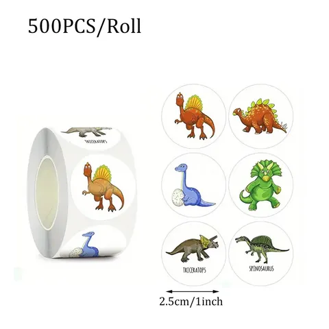 500 Sheets Roll Cartoon Dinosaur Reward Stickers For Kids Students Teachers Classroom Encouragement Labels School Supplies Round 1 Inch