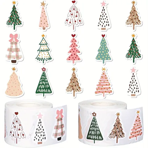 Adesivi a Rotolo Albero di Natale Graffiti Etichette Decorative per Festa Regalo Confezione Decorazione DIY