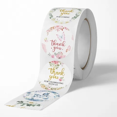 Thank You Stickers Roll Floral Butterfly Design Gift Wrapping Envelope Sealing Labels Craft Decorative Self Adhesive