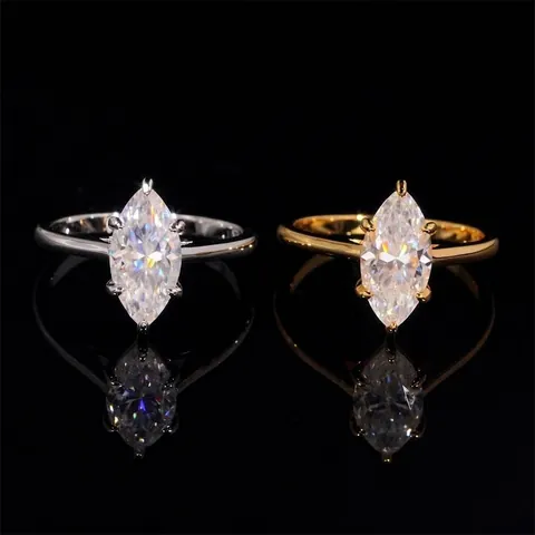 Anillo de Moissanita Corte Marquesa Certificado GRA Plata de Ley 925 Anillo de Compromiso Boda para Mujer