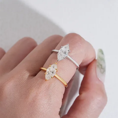 Anillo de Moissanita Corte Marquesa Certificado GRA Plata de Ley 925 Anillo de Compromiso Boda para Mujer