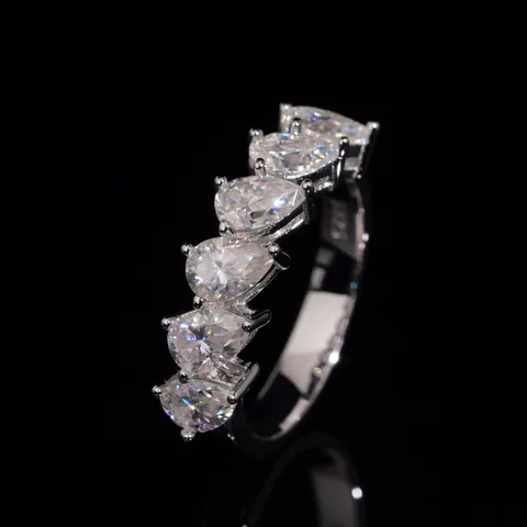S925 Sterling Silver Pear Cut Moissanite Ring For Women Men Half Eternity Water Drop Moissanite Band Fashion Commute Ring Jewelry