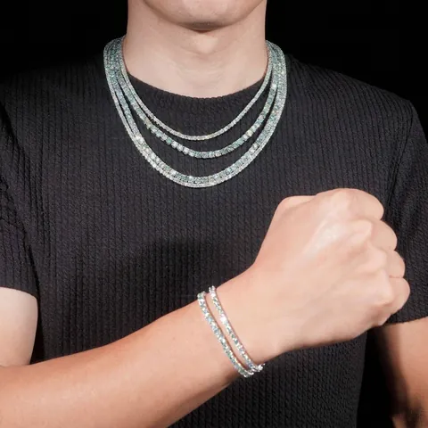 925 Sterlingsilber Blaugrün Moissanit Tennis Kette Halskette Mit GRA Zertifikat Hip Hop Unisex Schmuck Geschenk