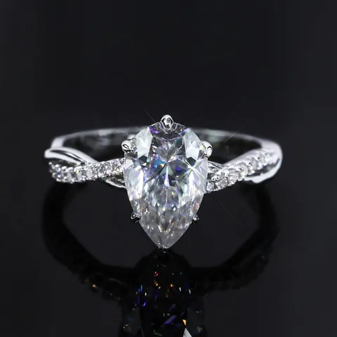 Classico Anello Moissanite a Forma di Pera da 3 Carati in Argento Sterling 925 Anello di Fidanzamento per Donna Con Certificato GRA