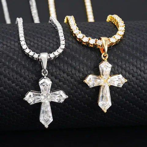 S925 Sterling Silver Moissanite Cross Pendant For Men Women Hip Hop Jewelry Gold Silver Plated Geometric Kite Cut GRA Certificate Accessory